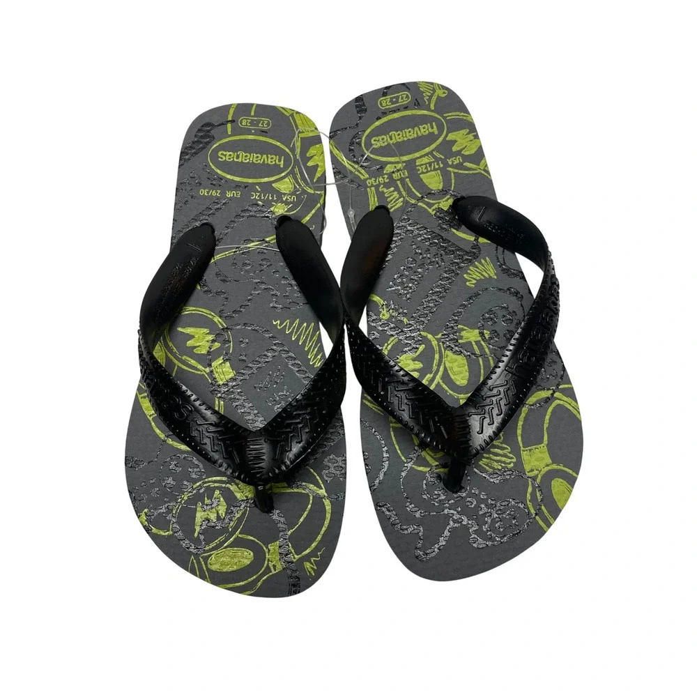 Havaianas Kids Game Over Flip Flops Grey Lime Green‎ Game Sandals 11/12C NWT